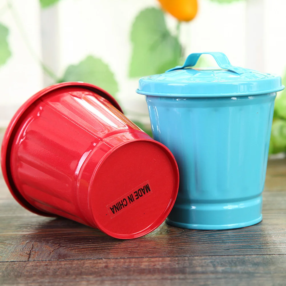 

Desktop Garbage With Lid Iron Mini Trash Bin For Office Desk Small Waste Container Desktop Waste Container Random Color