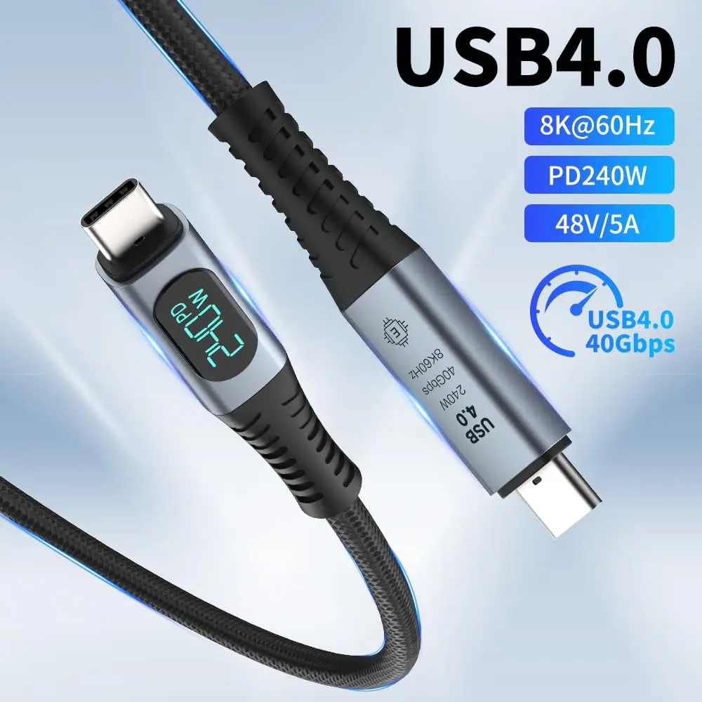 Bonola For Thunderbolt 4 USB4.0 40Gbps Type C to Type C Cable PD 240W Fast Charging Braided Cable 8K@60Hz for MacBook Switch