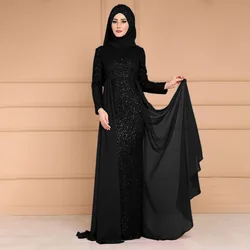 2022 New Sequins Large Size Dress Feminine Temperament  Slim Long Sleeve Saudi Arabia Abayas For Women Robe Longue  S-5XL