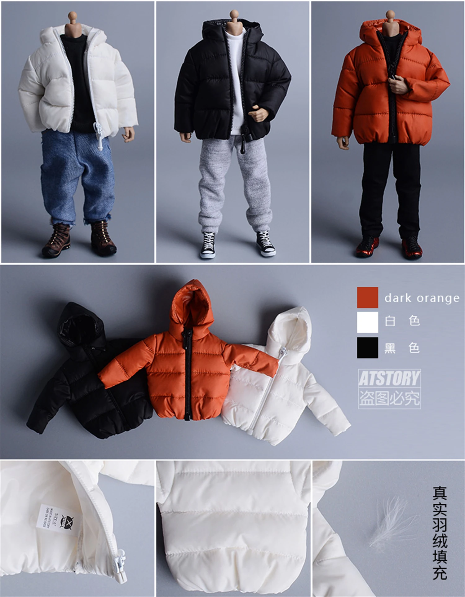 1/12 Scale Winter Down Jacket Clothing Fit For 6'' Male Female Notaaman Action Figure