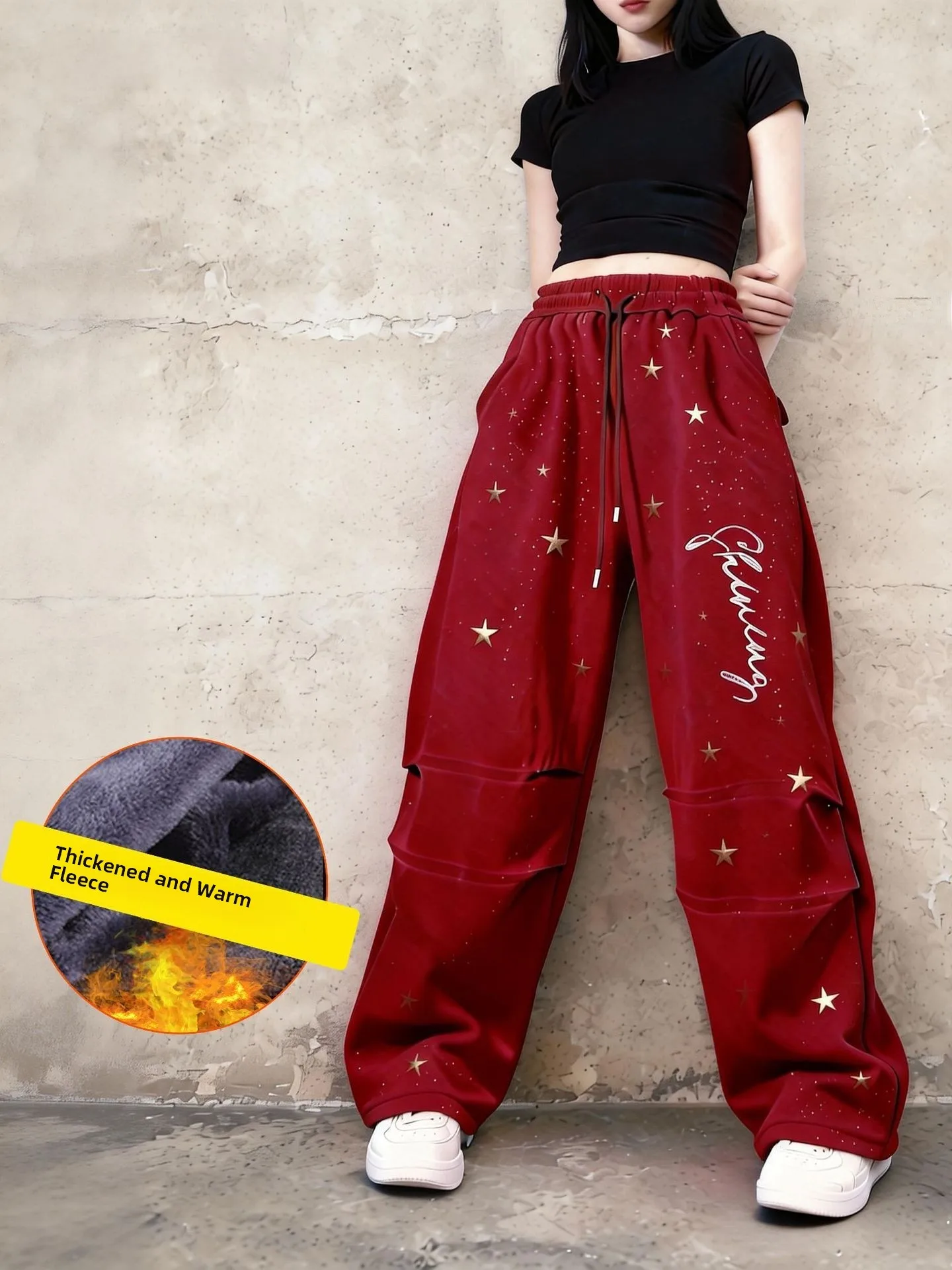 square-dance-new-american-style-star-rhinestone-drawstring-wide-leg-pants-winter-fleece-hip-hop-jazz-sports-trousers