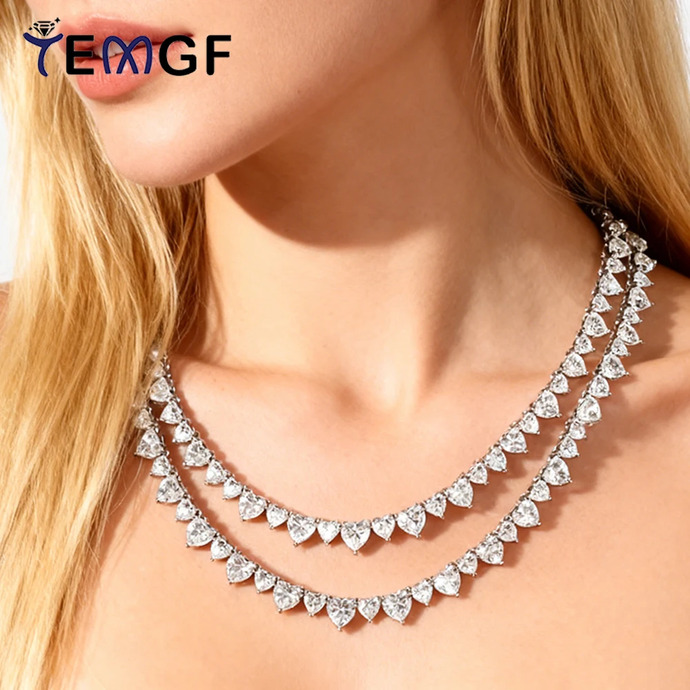 

Ожерелье TEMGF с муассанитом в форме сердца и цепочкой из стерлингового серебра GRA S925 для женщин, свадебный банкет, роскошные сверкающие ювелирные изделия