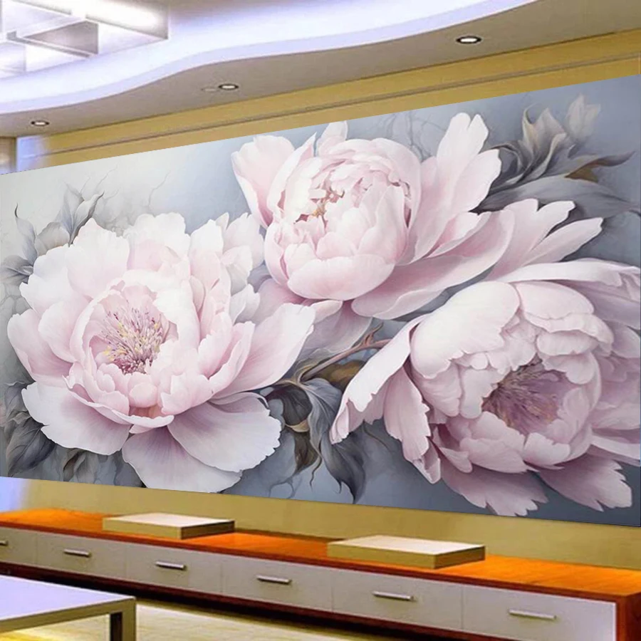 

Fullcang Diy Large Size Diamond Arts Painting New Collection Blooming Pink Peony Flowers Full Mosaic Embroidery Floral Picture
