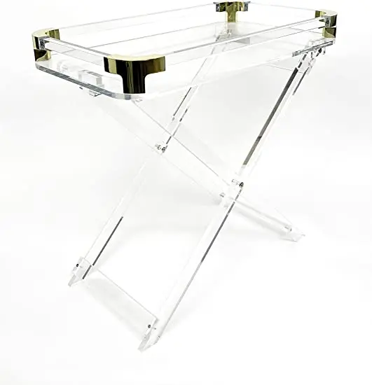 Modern Luxury Gold Corners TV Tray Tables Acrylic Folding Tray Table Clear Bar Serving Tray Table