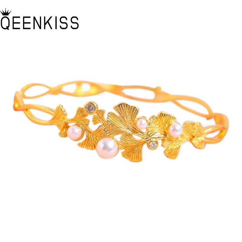 

QEENKISS Gold Ginkgo Bracelets Bangles For Women Female Wedding Party Birthday Christmas Bride Mother Girl Ladies Gifts BT5364