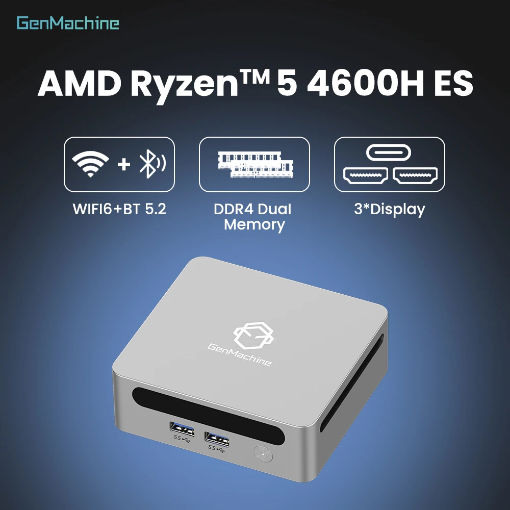 Computer Desktop for Home Genmachine Cheap Mini PC with AMD Ryzen 5 4600H ES Mini Pc Gamer 4K Output, WiFi6, Portable Office