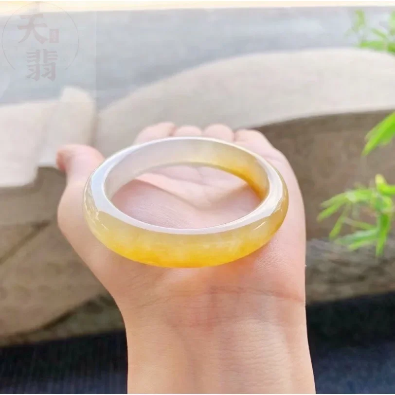 Rare Yellow Real Jade Bracelet Natural Ice Glutinous Seed Noble Consort Bangle Transparent Full of Gloss Enhances Energy Jewelry