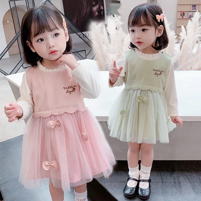 

Girls' Mesh Dress Set Spring and Autumn Fashion Little Girl Princess Dress Two-Piece Set for Young Children Spring Outfit
