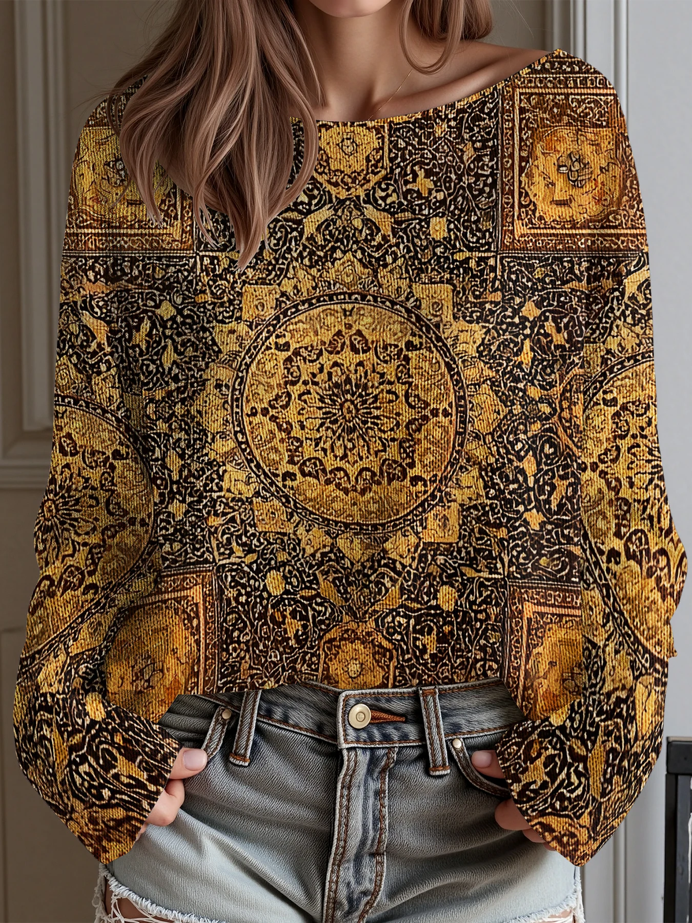 

Vintage sweater Autumn Winter tribal Pullover bohemian Sweater For Women Casual Knitwear Female Clothing Soft Streetwear Tops