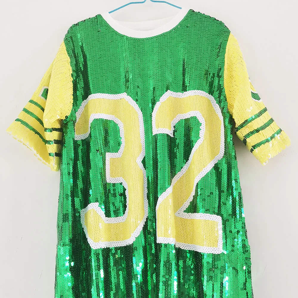 Chi Eta Phi Yellow Green Hip Hop Women Loose Vintage Sorority Clothes Summer T Shirt Number 32 Sequin Apparel