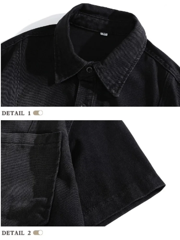 2026 New Summer Men's American Retro Gradient Washed Short Sleeve Denim Shirt Fashion Trendy Workwear Shirt Jacket Casual Tops