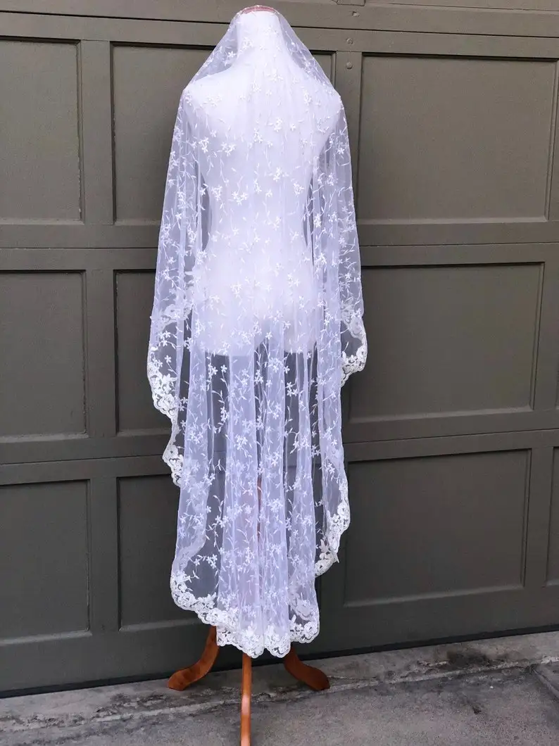 Jane Austen Lace Wedding Veil Waltz Length Embroidered Mantilla Veil Soft Lace Bridal Veil Custom Length
