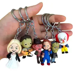 6pcs/set Anime Chucky Keychain Bride of Chucky Pendant Keyring Toys Collectible Charm Decor Halloween Gifts For Kids Friends