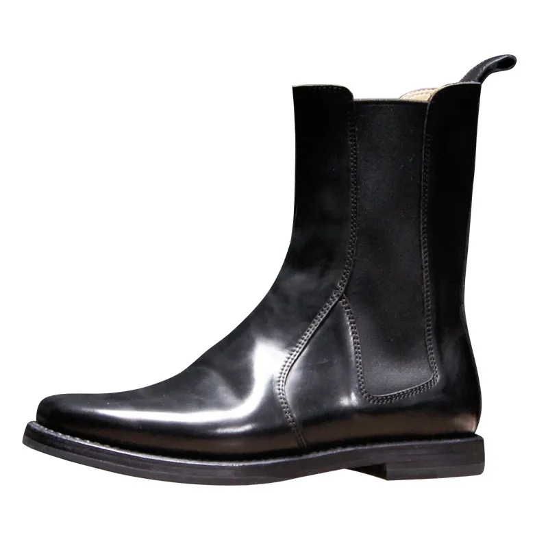Handmade Genuine Leather Mid Calf Chelsea Boots Men's Shoes High Top Zipper Motorcycle Wear-resistant Work Boots Male Brown