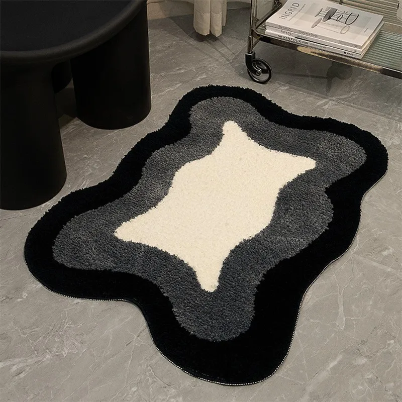 Modern Minimalist Bathroom Non-slip Bathroom Absorbent Plush Velvet Foot Mats Washroom Dirt-resistant Flocking Floor Mats