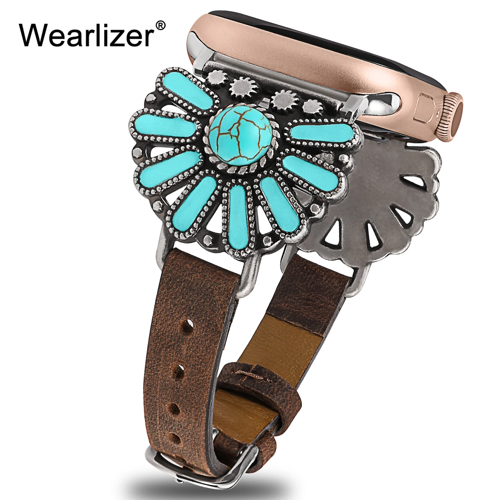 Boho Western Vintage Leather Strap For Apple Watch Band 44mm 49mm 45mm 42mm 40mm Turquoise Strap For IWatch Series Ultra 9 8 7 6