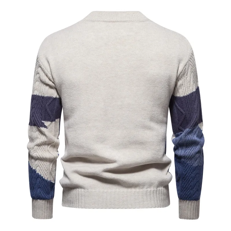 Men's Casual Autumn and Winter New Fashion Color Matching Versatile Knitted Bottom Sweater