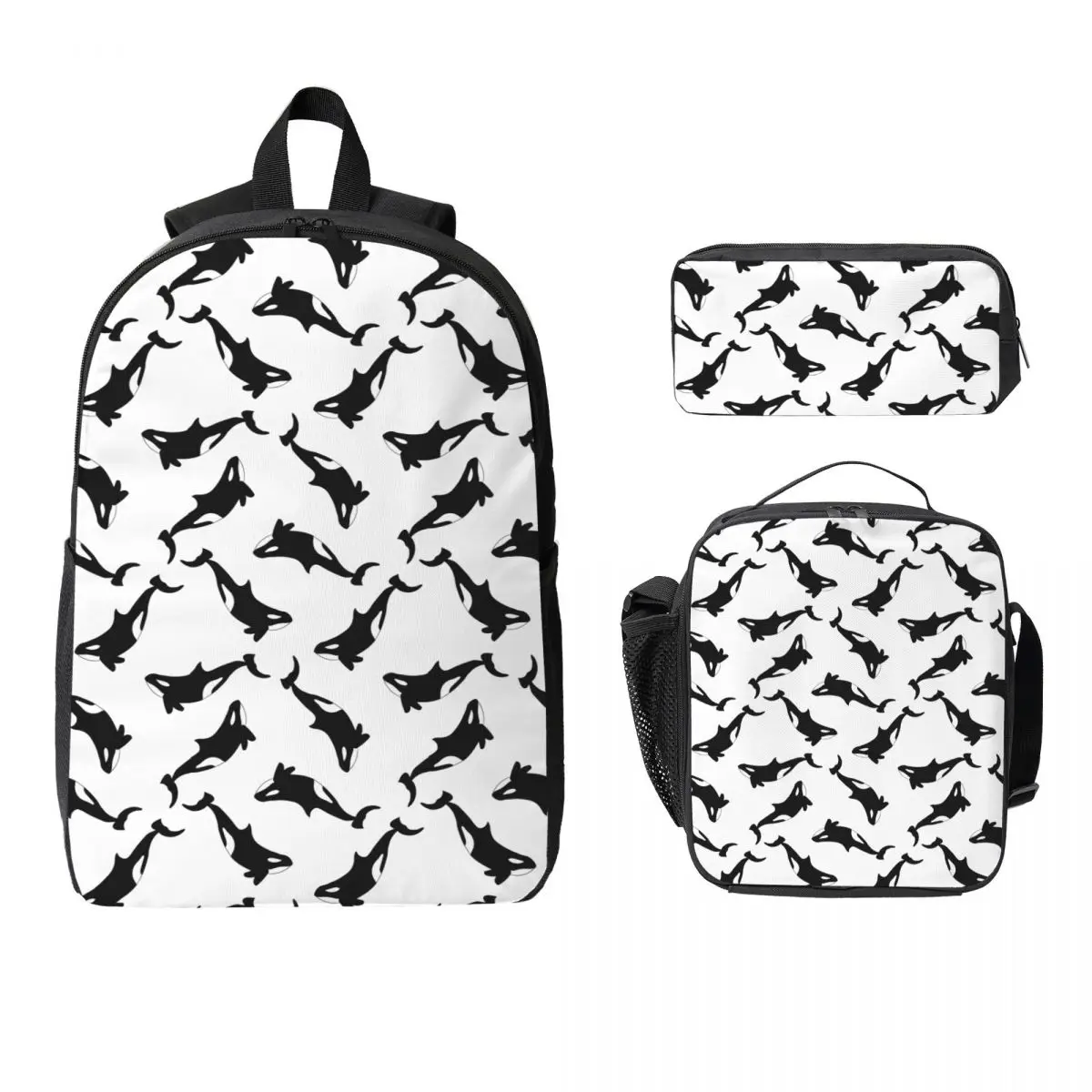 

Orca Killer Whale Backpack Student Boys Girls BookBag School Bag Computer Shoulder Bags 3ps Insulated Lunch Bag Pencil Case