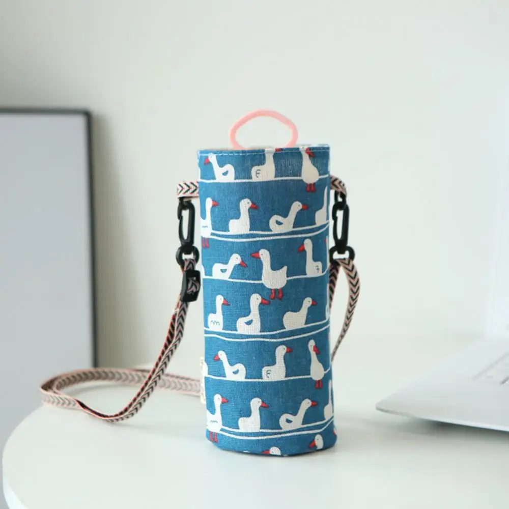 1/3/5PCS Fashionable Water Bottle Holder Cup Set Storage Bag Cotton Linen Canva Water Cup Bag Portable Lanyard Coffee