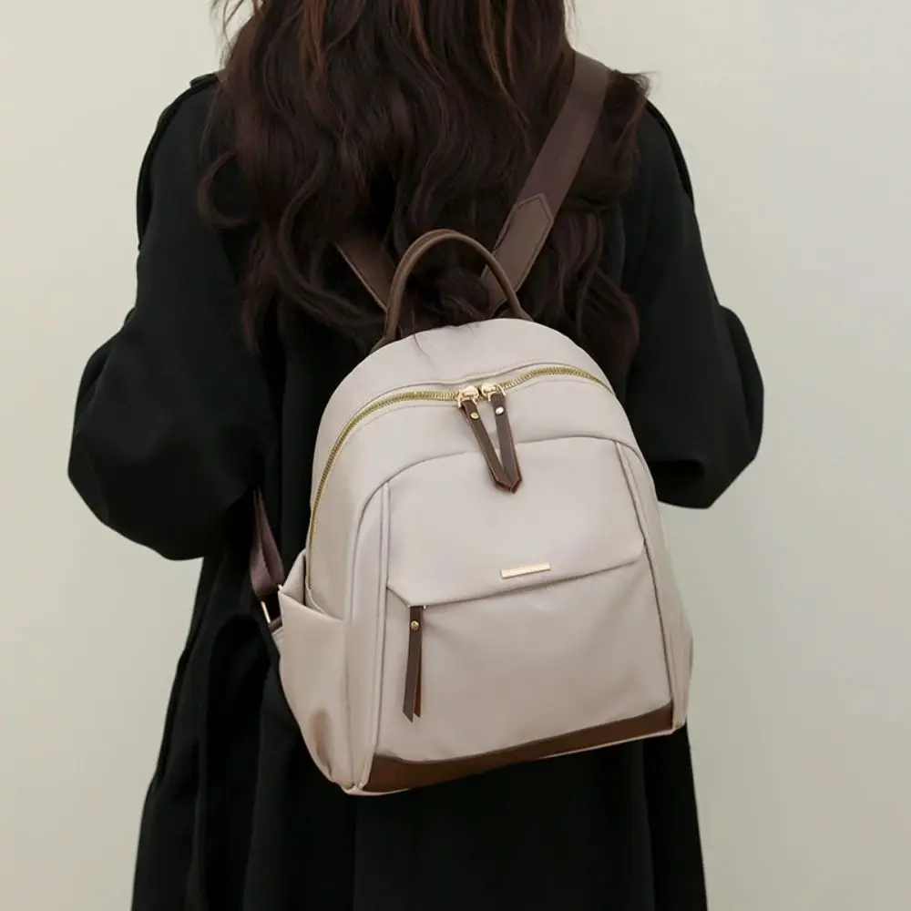 Casual Canvas Nylon Backpack Large Capacity Zipper Women Backpack Lightweight Waterproof Oxford Shoulder Bag Storage Bag