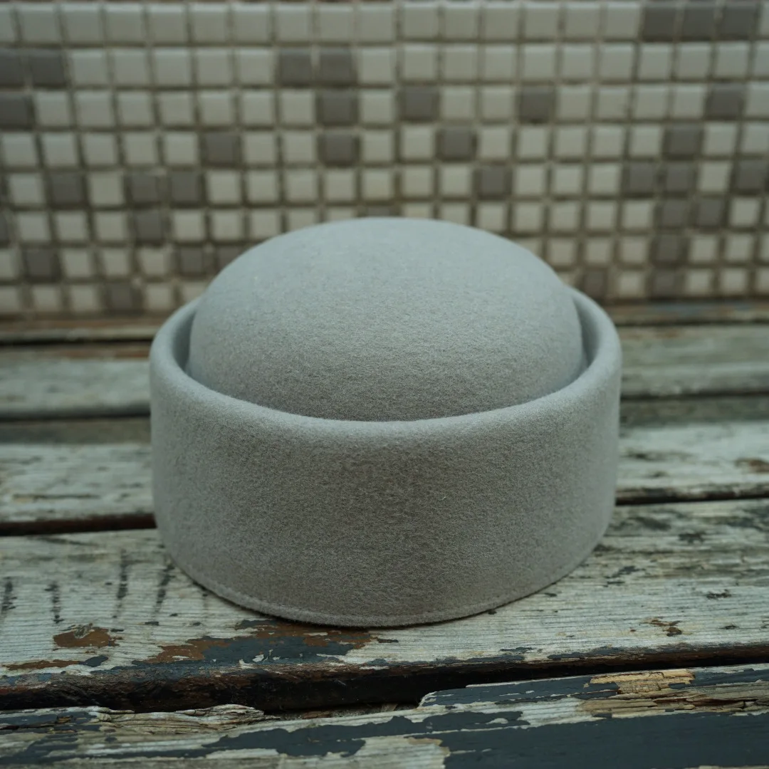 Retro Flight Attendant Ball Hat Women's 100% Wool Felt Beret Party Charming Hat Wedding Cocktail Party Medicine Box Hat