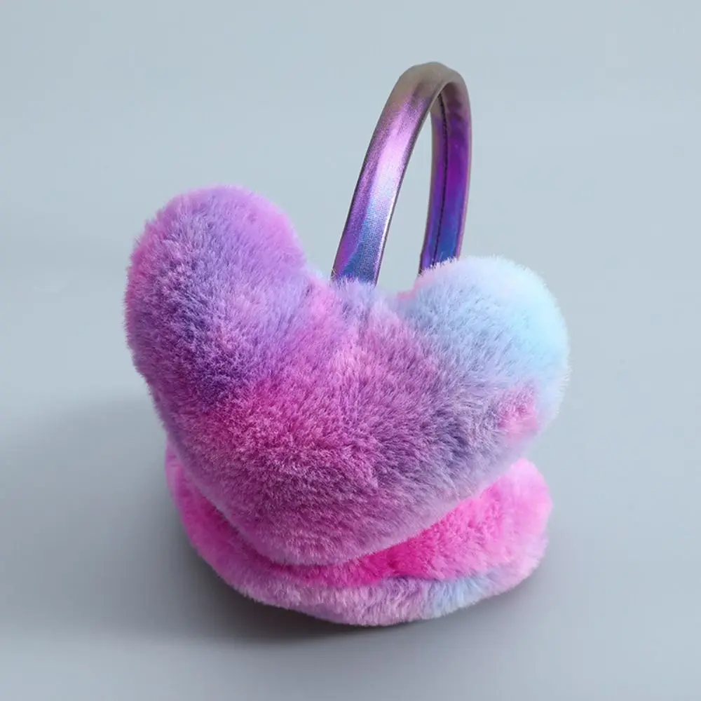 Creative Plush Ear Warmer Rainbow Color Thickened Ear Cover Heart-Shaped Winter Warm Ear Protection Earmuffs for Women