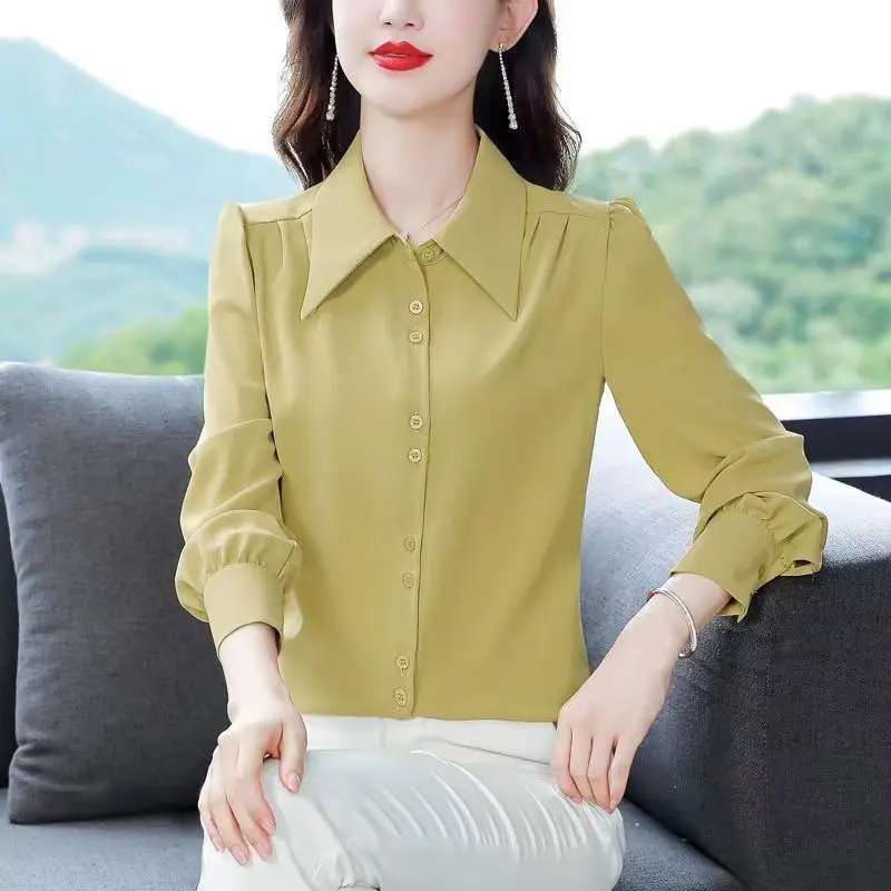 2023 Autumn and Winter New Versatile Commuter Women\'s Clothing Splice Buttons POLO Collar Long Sleeve Solid Color Casual Shirt