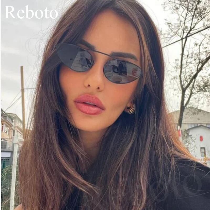Luksusowe okulary przeciwsłoneczne Cat Eye Women 2025 Moda Unikalne małe owalne okulary przeciwsłoneczne Modne metalowe oprawki Fajne trójkątne okulary UV400