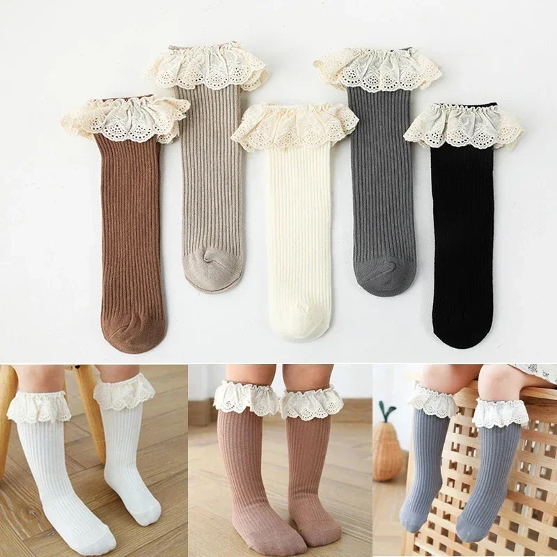 

Baby Girls Knee High Socks Long Kids Soft Cotton Lace Stuff Princess Children Sock Ruffle Leg Warmers Cute Girl Socks For 0-8 Y