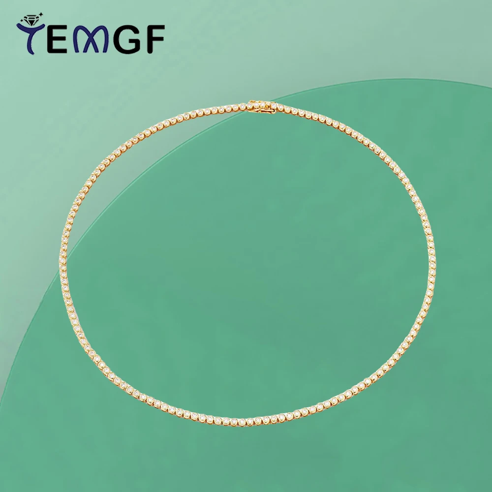 

TEMGF Full Moisanite/Zircon Necklaces S925 Silver Chain 18K Plated for Women Popular Sparkling Fine Jewelry Date Birthday Gifts