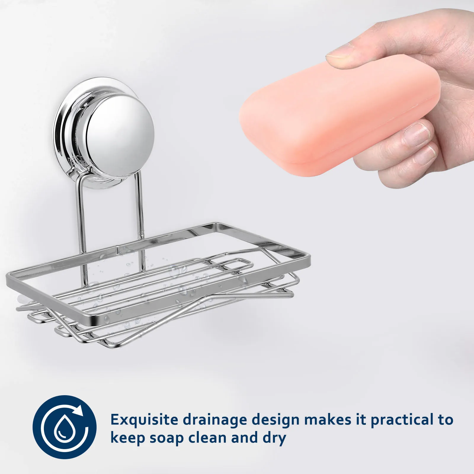 

Punch Free Suction Soap Holder Wall Mount Drain Stainless Steel Storage Rack Bathroom Kitchen Vertical Space Saving ABS Material