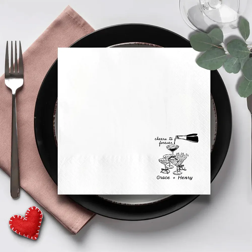Personalized 20 Sheets Cheers To Forever Cocktail Napkins Wedding Supplies Champagne Tower Napkins Engagement Party Anniversary view 4