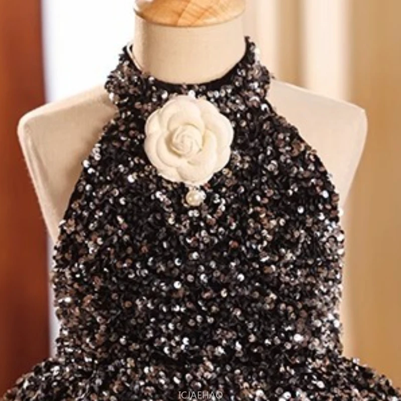 

Party Dress 2025 Black Glitter Girls First Host Gown Piano Recital Performance Outfit Year Birthday Princess Children Pageant
