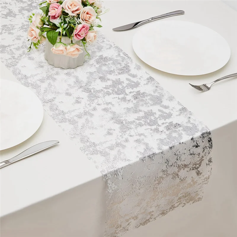 Silver Table Runner Glitter Metallic Thin Mesh Table Runner Sparkly Table Decorations for Wedding, Bridal Shower