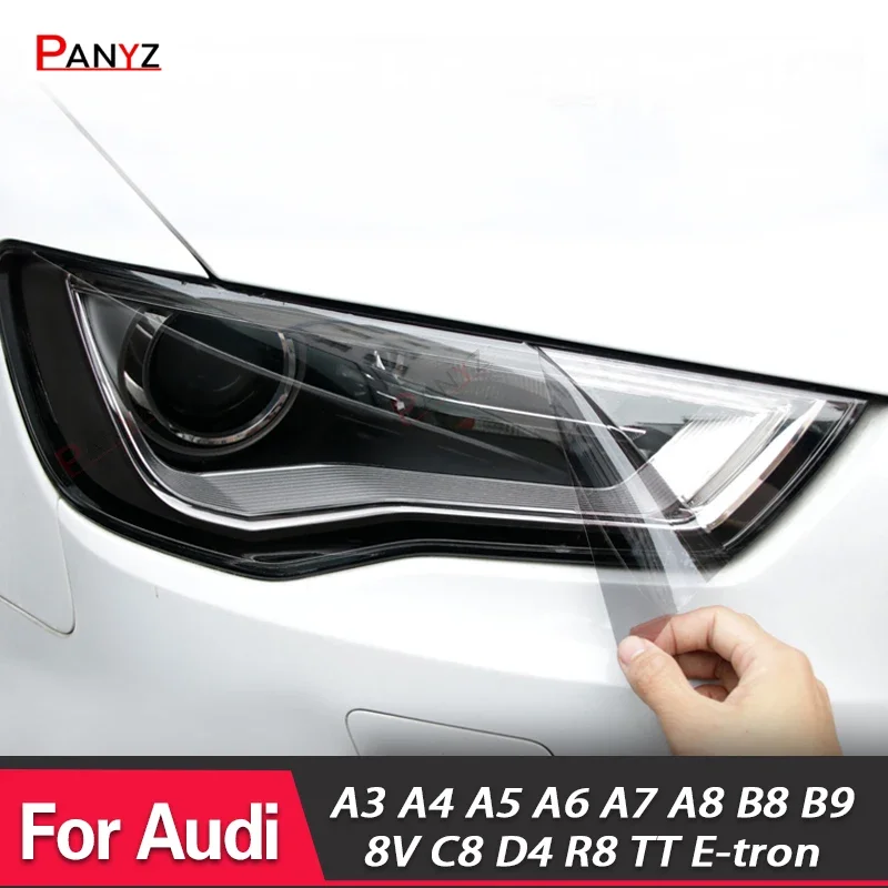 

2Pcs Car Headlight Protective Film Smoked Black TPU Sticker For Audi A4 8V A3 B8 B9 A5 A6 C8 A7 A8 D4 TT E-tron R8 Accessories