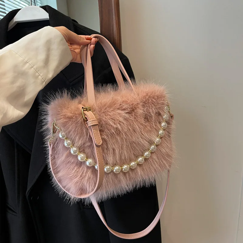 Hand Carry Hair Bag Women's 2024 New Autumn and Winter Fashion Plush-bag Korean Version Texture Foreign Versatile Shoulder Bag