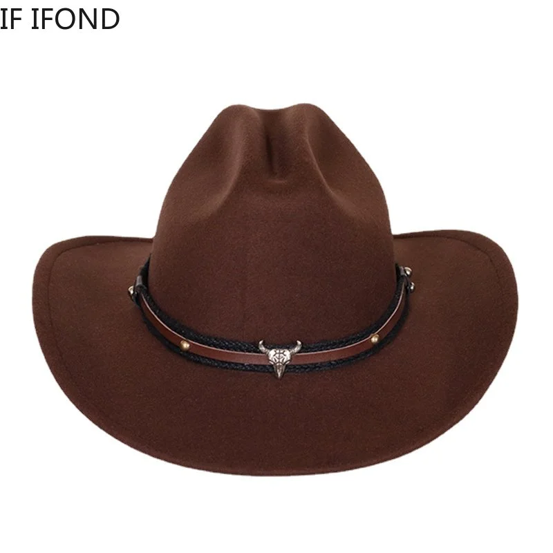 

New Vintage Cow Head Western Cowboy Hats for Men Women Wide Brim Cowgirl Jazz Hat Gentleman Church Caps Sombrero Hombre