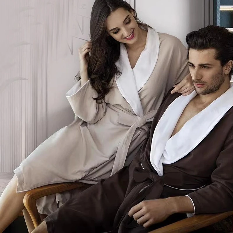 Five Star Hotel Robe Kimono Double Layer Absorbent Bathrobe Dressing Gown Female&Mela Sleepwear Nightgown Intimate Home Clothes