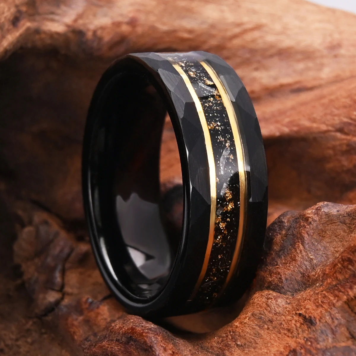 Fashion 8MM Men\'s Tungsten Carbide Wedding Band, Galaxy Golden Foil Ring, Comfortable to Wear, Suitable for Anyone