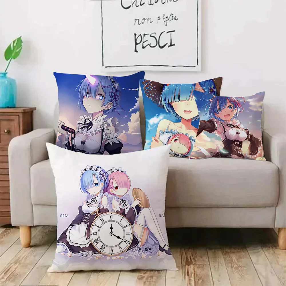 Anime Re Zero Pillow Covers Cartoon Sofa Decorative Home Double-sided Printing Short Plush Cute Cushion Cover