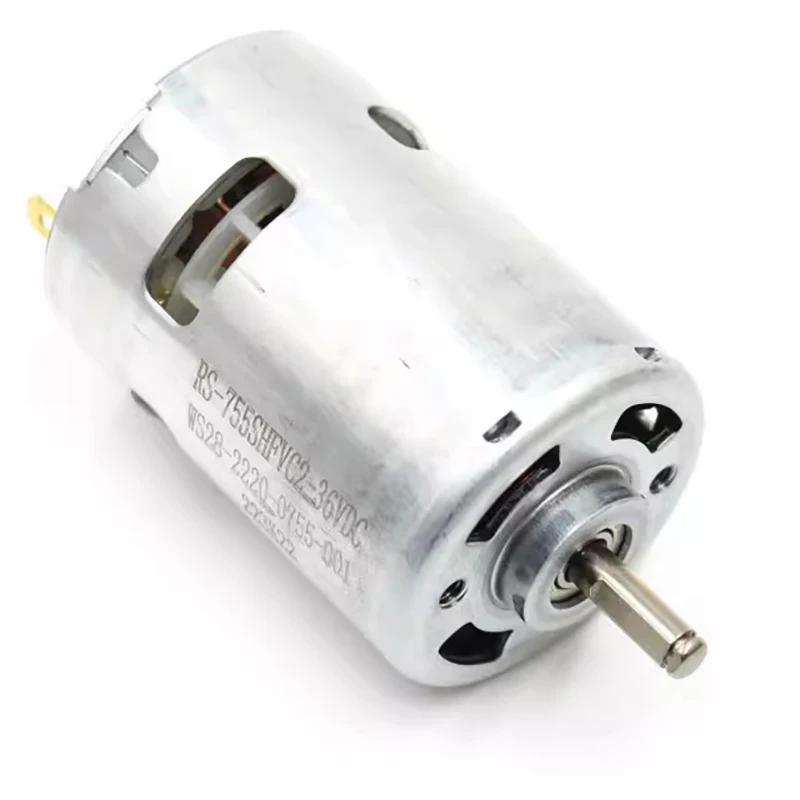 

Двигатель с роликовыми щетками RS755 DC36V 8000 об/мин с двойным плоским валом и передним шарикоподшипником