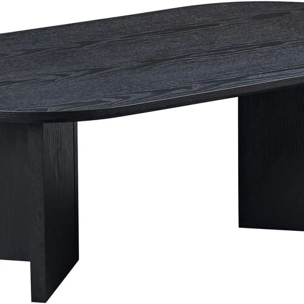 Moderner schwarzer ovaler Couchtisch, 39,37 für kleine Räume, stabiles Sockeldesign für Wohnzimmer und Schlafzimmer