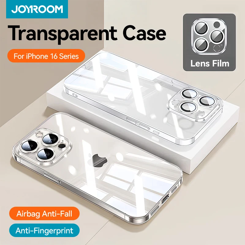 Joyroom Transparent Case For iPhone 16 Pro Max Anti-Drop Cover For iPhone 16 15 14 Pro Max Shockproof Case With Len Protection