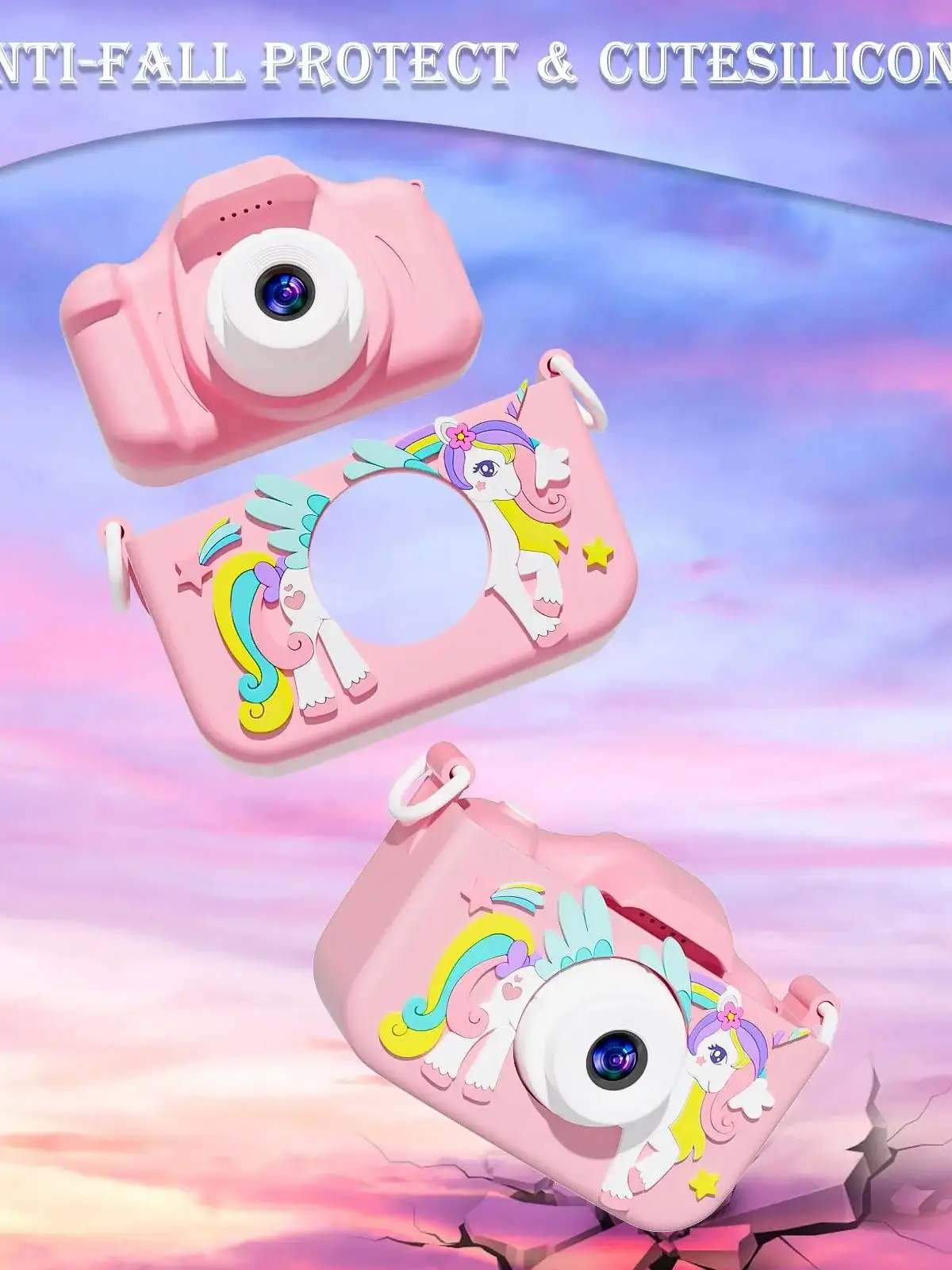 Câmera infantil unicórnio fofa HD câmera selfie de lente dupla 32 GB melhor presente para crianças de 3 a 12 anos. Gravador de vídeo 1080P com câmera selfie