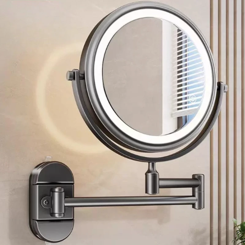 Wall Mounted Suction Cup Makeup Mirror,  Double Sided Magnifying Mirror, Foldable Extendable Bathroom Shaving Mirror