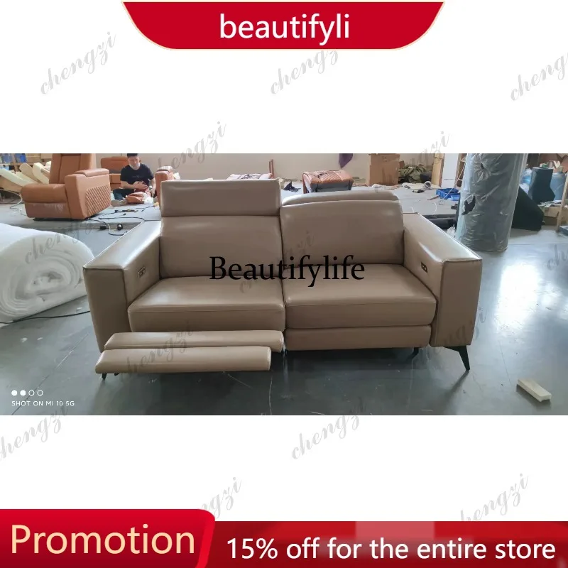 Sofá Reclinable Eléctrico Doble 01A, Conjunto de Sofás Funcionales de Cuero Genuino, Sofá Seccional Tipo Cama, Asientos de Cine, Sofá Cama Convertible