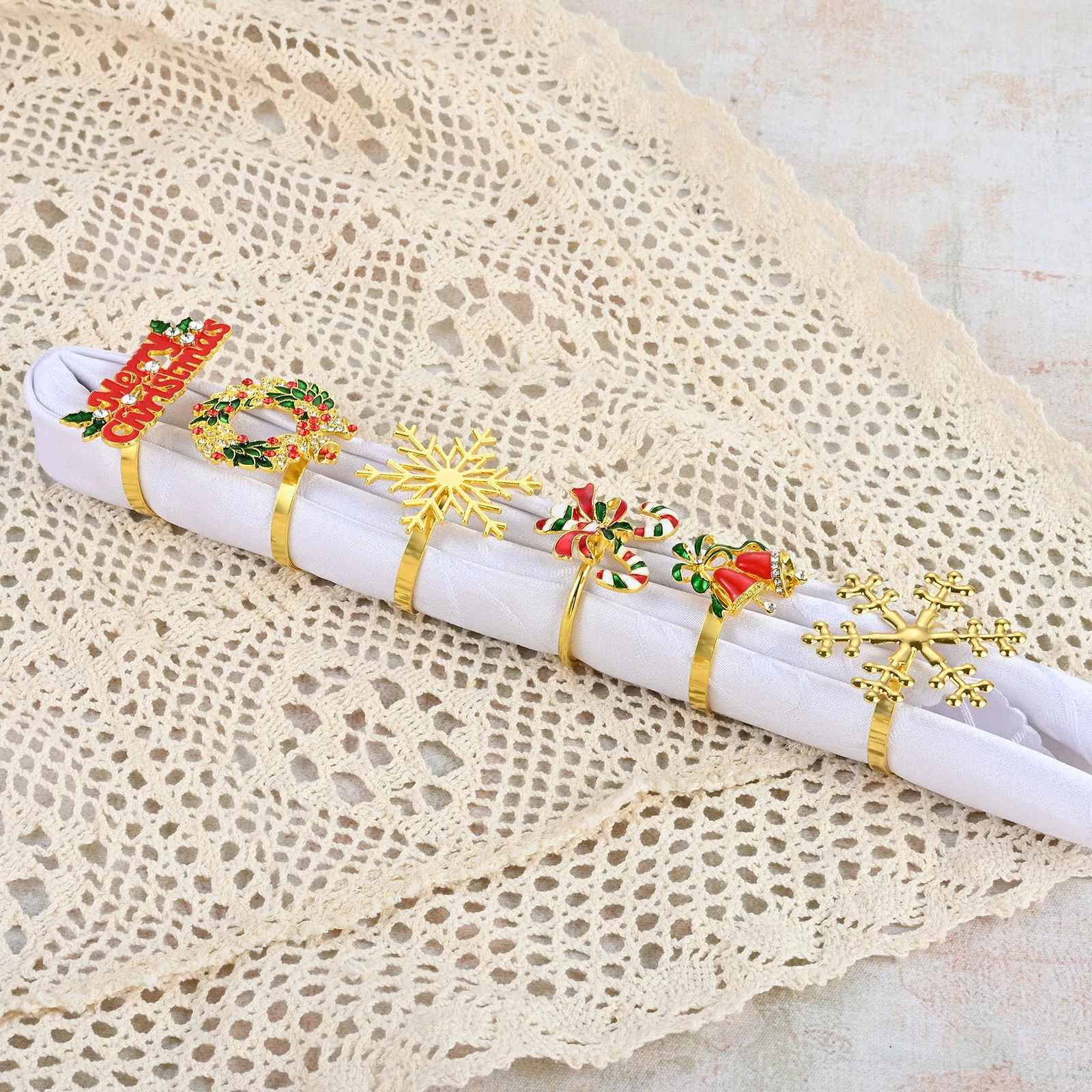 6Pcs Multi-type Gold Napkin Rings Christmas Decoration Suitable for Christmas Party Wedding Reception Candlelight Dinner
