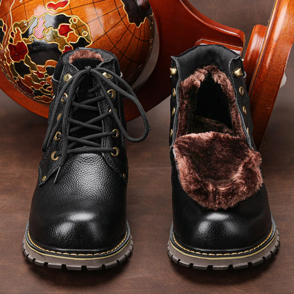 Genuine leather Winter Boots For Men Warm Comfortable Snow boots Full Grain Leather Men Winter Shoes