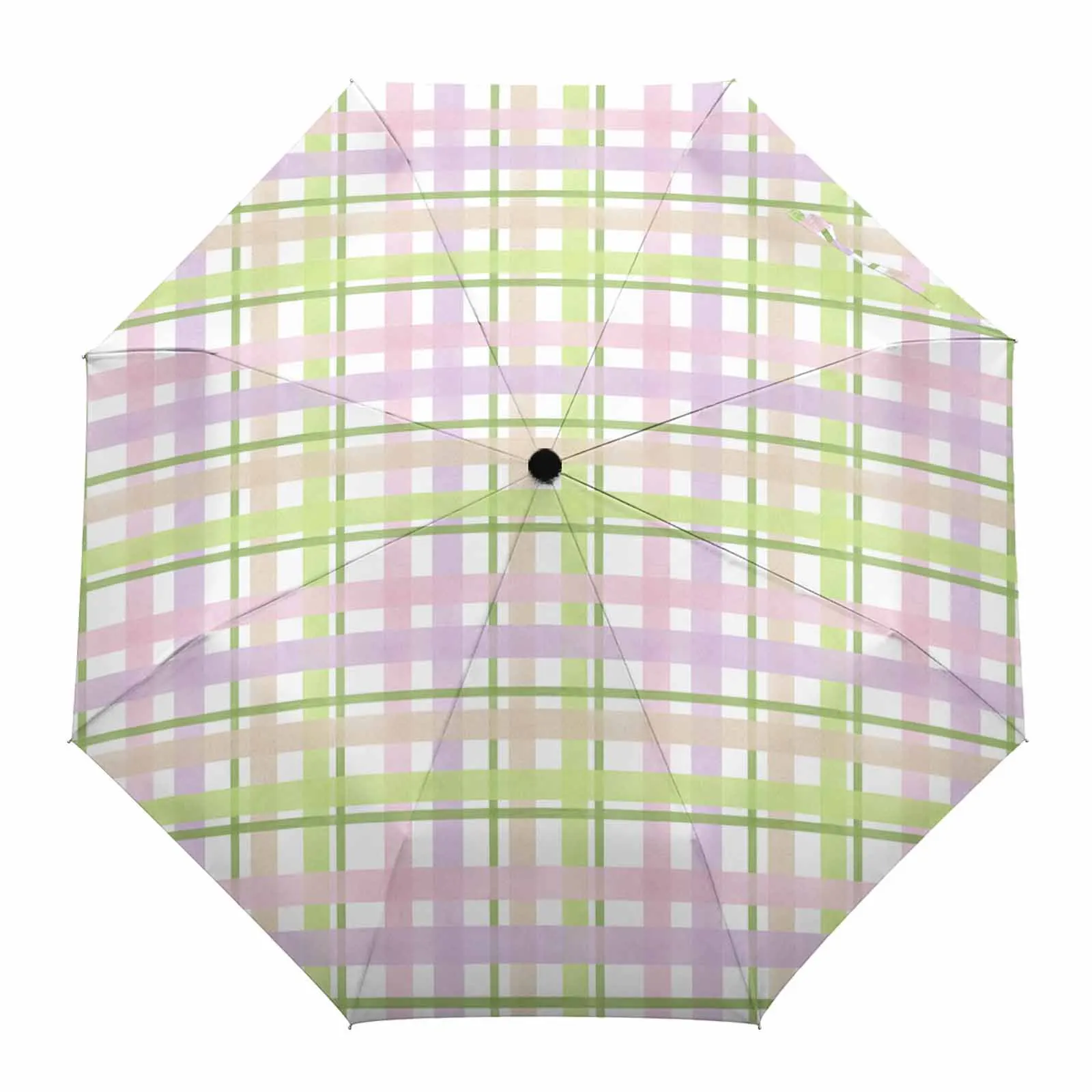 Watercolor Grid Gradient Green Pink Flower Automatic Umbrella for Rain Foldable Parasol Umbrella Eight strand Outdoor Umbrellas