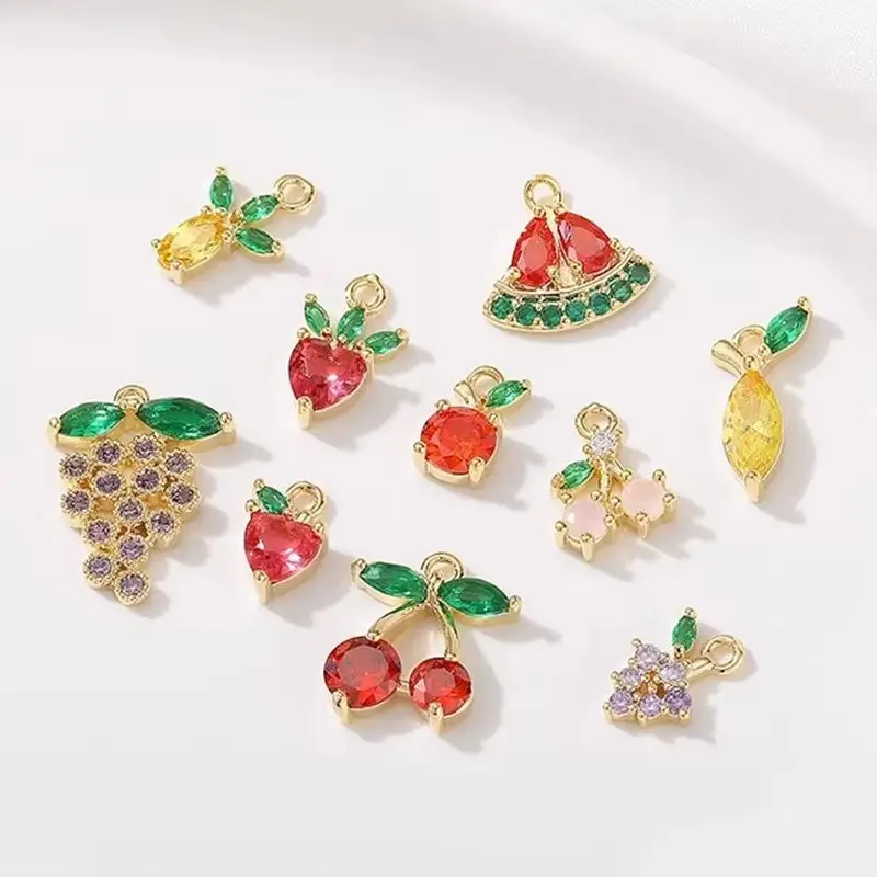 

14K Gold Color Zirconia Fruit Series Small Pendant Strawberry Pineapple Grape Pendant DIY Bracelet Jewelry Accessories L427